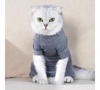Four Leg Dinosaur Sphynx Cat Clothes, Recovery Suit, Stretchy Lightweight Pet Coat with Four Legs for Cats 1KG-8KG, XS-L, Grey/Orange (Medium)