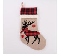 Four linen Christmas stockings with reindeer and snowflake patterns, sized 46 x 20 cm, designed for easy hanging and filling with seasonal surprises and treats (elk)