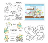 Four Little Bears Stamps and Die Cuts for Card Making Cute Animals Transparent Silicone Clear Stamp and Metal Cutting Dies Sets for DIY Scrapbooking Paper Crafting Seals Decorative Supplies