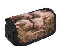 Four Little Pigs Pencil Case Organizer - Large Capacity 3 Compartment Pencil Pouch for Adults, Portable Makeup Bag & Aesthetic Stationery Bag with Zipper (8.7x4.3") Unisex Gift