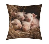 Four Little Pigs Pillow Covers with Zipper for Sofa, Soft Plush Pillowcase for Living Room, Cozy Fluffy Cushion Covers for Bedroom, Breathable Throw Pillow Cover for Hotel, 18 in