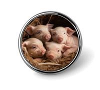 Four Little Pigs Round Badge Cute Enamel Lapel Pin Brooches Button Pin Personalized Clothing Decoration Unisex Badge Holder Hats Bags Shirts Decor