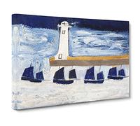 Four Luggars And A Lighthouse By Alfred Wallis Canvas Print | Gallery Wrapped 30mm Frame Wall Art | 30x20 inches | Ready to Hang | Coastal Seascape Picture | Living Room Bedroom Lounge Office