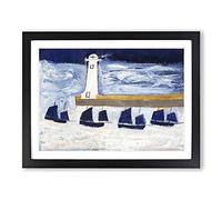 Four Luggars And A Lighthouse By Alfred Wallis Classic Painting Framed Print | A3 Black Framed Wall Art | Ready to Hang | Classic Cityscape Picture | Living Room Bedroom Lounge Office