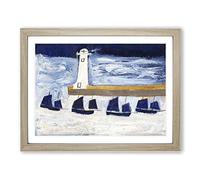 Four Luggars And A Lighthouse By Alfred Wallis Classic Painting Framed Print | A3 Oak Framed Wall Art | Ready to Hang | Classic Cityscape Picture | Living Room Bedroom Lounge Office