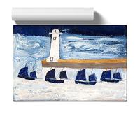 Four Luggars And A Lighthouse By Alfred Wallis | Unframed Wall Art Print | Ready to Frame Poster | Modern Home Decor Picture | Artwork for Living Room, Bedroom or Office | A3 (29.7x42 cm)