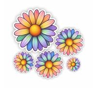 Four Mixed Large Size Colourful Daisy Vinyl Stickers/Suitable for Any Smooth Surface - Suitcase Cars Windows Walls Laptops etc/Gloss Finish Wipeable and Removable/Indoor or Outdoor Use / /
