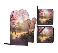 Four-Moon Day on Earth A 4-Piece Oven mitt and potholder Set with Printed Grilling Mitts is Perfect for Cooking Baking and Grilling