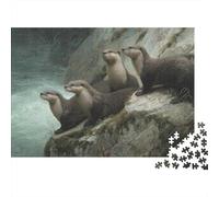 Four Otters on A Ledge by The River Puzzle 1000pcs (75x50cm) Erwachsene Puzzle,Home Decor