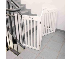 Four Panel Freestanding Wooden Pet Dog Gate Slim Collapsible 160cm Fold Flat