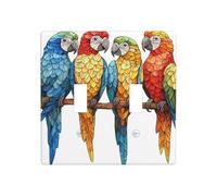 Four Parrot Birds Double Gang Toggle Light Cover Wall Plate Switch Decor Standard Size - 11.4x11.4cm