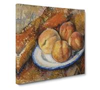 Four Peaches On A Plate by Paul Cezanne Canvas Print | Gallery Wrapped 30mm Frame Wall Art | 14x14 inches | Ready to Hang | Modern Still Life Picture | Living Room Bedroom Lounge Office