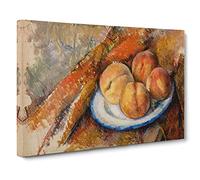 Four Peaches On A Plate By Paul Cezanne Canvas Print | Gallery Wrapped 30mm Frame Wall Art | 30x20 inches | Ready to Hang | Impressionist Still Life Picture | Living Room Bedroom Lounge Office
