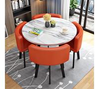 Four-Person Round Marble Dining Table And Chair Set - Modern Office Reception Table And Chairs - Four Chairs, Ideal Furniture For Lounges And Living Rooms,Orange 2,circle,cortex