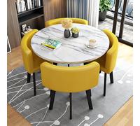Four-Person Round Marble Dining Table And Chair Set - Modern Office Reception Table And Chairs - Four Chairs, Ideal Furniture For Lounges And Living Rooms,Yellow 1,circle,cortex