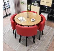 Four-Person Round Marble Dining Table And Chair Set - Modern Office Reception Table And Chairs - Four Chairs, Ideal Furniture For Lounges And Living Rooms,Red 1,circle,cortex