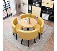 Four-Person Round Marble Dining Table And Chair Set - Modern Office Reception Table And Chairs - Four Chairs, Ideal Furniture For Lounges And Living Rooms,Yellow 2,circle,cortex