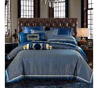 Four-Piece Bed Set Blue Black Silk Satin Royal Bedding Set Queen King Size Bed Set Bed/Flat Sheet Bed Spread Set Pillowcase Duvet Cover 1 King Size 10Pcs (3 Queen Size 4pcs)