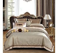 Four-Piece Bed Set Blue Black Silk Satin Royal Bedding Set Queen King Size Bed Set Bed/Flat Sheet Bed Spread Set Pillowcase Duvet Cover 1 King Size 10Pcs (2 Queen size 10pcs)