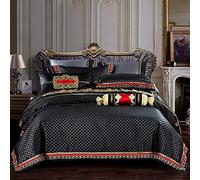 Four-Piece Bed Set Blue Black Silk Satin Royal Bedding Set Queen King Size Bed Set Bed/Flat Sheet Bed Spread Set Pillowcase Duvet Cover 1 King Size 10Pcs (1 King Size 6pcs)