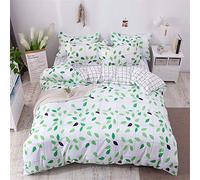 Four-Piece Bedding Set, Plant Leaves Print Microfiber Duvet Cover Set with 1 Zipper Quilt Cover, 1 Flat Sheet & 2 Pillowcases for Bedroom Single King Size Bed