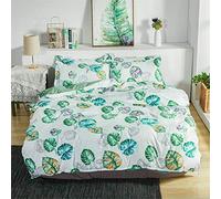Four-Piece Bedding Set, Plant Leaves Print Microfiber Duvet Cover Set with 1 Zipper Quilt Cover, 1 Flat Sheet & 2 Pillowcases for Bedroom Single King Size Bed