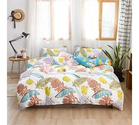 Four-Piece Bedding Set, Plant Leaves Print Microfiber Duvet Cover Set with 1 Zipper Quilt Cover, 1 Flat Sheet & 2 Pillowcases for Bedroom Single King Size Bed