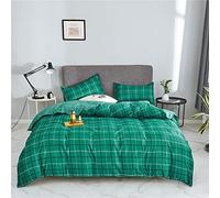 Four-Piece Bedding Set, Simple Tartan Style Microfiber Duvet Cover Set with 1 Zipper Quilt Cover, 1 Flat Sheet & 2 Pillowcases for Bedroom Single King Size Bed