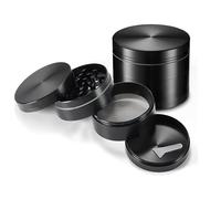 Four Piece Black Premium Zinc Alloy Herb Grinder with Sifter and Magnetic Top - 2.15 Inches (55mm) for Dry Herb Spices Portable