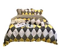 Four-piece Cotton Brushed Checkered Digital Printing Four-piece Set Contrast Stitching Quilt Cover Thick Bedding (Color : C, Size : 1.8m) (A 1.8m)