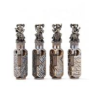 Four-piece hand-carved brass kerosene lighter set. Vintage-style grinding ignition for a soft, classic flame. Suitable for business and camping. Ideal for men (fuel not included).
