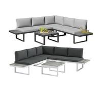 Four-Piece Outsunny Patio Garden Set with 5-Level Recline Corner Sofa: Grey