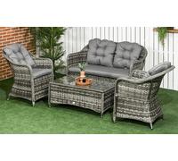 Outsunny 4 Pieces PE Rattan Wicker Sofa Set Outdoor Conservatory Furniture Lawn Patio Coffee Table w/ Cushion - Grey