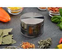 Four Piece Premium Zinc Alloy Silver Herb Grinder - Higher Quality, Portable with Mesh Screen Pollen Scraper and Magnetic Top Cover - 2.1 Inches (50 mm)