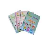 Four Piece Set of Four Language Writing Exercises with Grooves and Pen Refills Reusable Suitable for Home Teachers Practice(Four Spanish Books)