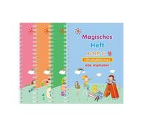 Four Piece Set of Four Language Writing Exercises with Grooves and Pen Refills Reusable Suitable for Home Teachers Practice(Four German Books)