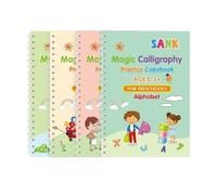 Four Piece Set of Four Language Writing Exercises with Grooves and Pen Refills Reusable Suitable for Home Teachers Practice(Four English Books 2)