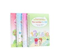 Four Piece Set of Four Language Writing Exercises with Grooves and Pen Refills Reusable Suitable for Home Teachers Practice(Four English Books 1)