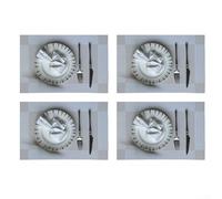 Four placemats designed for dining tables and restaurants, offering protection against heat and spills while enhancing the dining environment (white)