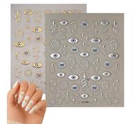 Four-Pointed Star & Angel Eye Nail Stickers - Self-Adhesive 5D Embossed Nail Art Decals DIY Decoration, Creative Gothic Style Accessories for Halloween 2 Sheet