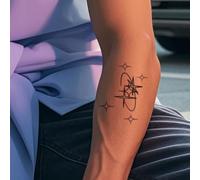 Four-pointed Star | Herbal Temporary Tattoo With Line Art Style, Star Design, Waterproof And Rub-resistant, Lasts For 2 Weeks, Fake Tattoos(2pcs)
