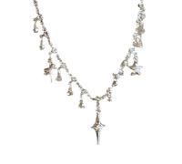 Four Pointed Star Necklace Symbolizing Belief Commitment Alloy Jewelry Adjustable Pendant Neck Chain