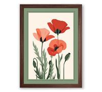 Four Poppies in Bloom Botanical Framed Wall Art Print A1 (84.1×59.4cm) Walnut, Wall Decor for Living Room, Bedroom, Office & Home, Ready to Hang, Art Gift