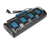 Four-Port Battery Charger Compatible with Makita,Dual USB Ports Fast Charging 14.4V-18V Lithium Batteries Smart LED Indicator Wall-Mountable Design Equipped with Dust Cover