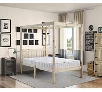 Four Poster Bed - 4ft 6 double solid natural pine 4 poster bed frame - Extra wide base slats with centre rail