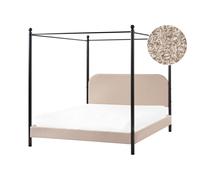 Beliani Four Poster Bed Boucle Dannemois 160 X 200 Cm Eu King Size Taupe