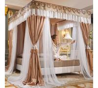 Four Poster Bed Canopy with Frame, Double Layer Princess Net Curtain for Girls Bedroom, Tulle Ceiling Canopy for Girls Room, Romantic Bed Curtain Decoration, Elegant Canopy Net