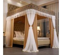 Four Poster Bed Canopy with Frame, Double Layer Princess Net Curtain for Girls Bedroom, Tulle Ceiling Canopy for Girls Room, Romantic Bed Curtain Decoration, Elegant Canopy Net
