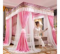 Four Poster Bed Canopy with Frame, Double Layer Princess Net Curtain for Girls Bedroom, Tulle Ceiling Canopy for Girls Room, Romantic Bed Curtain Decoration, Elegant Canopy Net