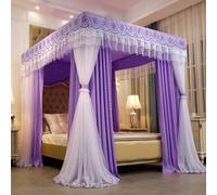 Four Poster Bed Canopy with Frame, Double Layer Princess Net Curtain for Girls Bedroom, Tulle Ceiling Canopy for Girls Room, Romantic Bed Curtain Decoration, Elegant Canopy Net